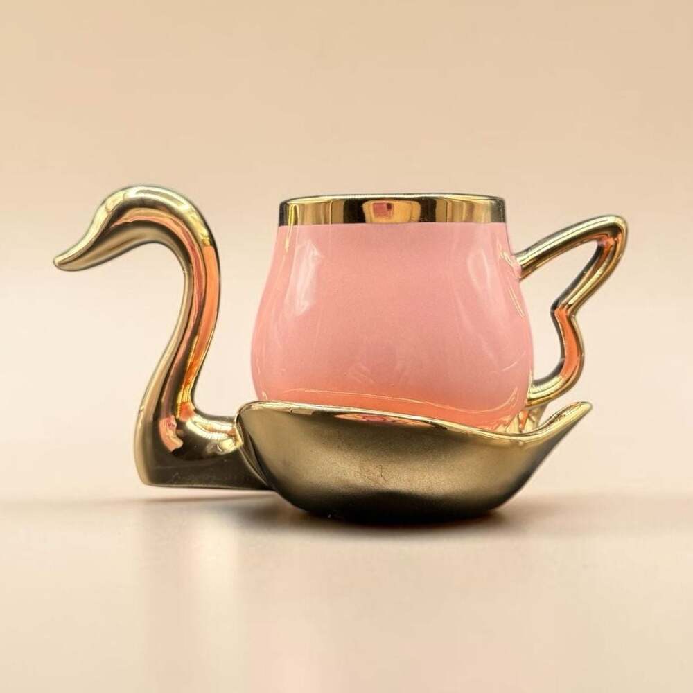 Grace Teaware Pink and Gold Swan Porcelain Tea Cup and Saucer Set